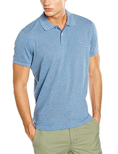 GANTSolid Pique Rugger Polo Shirt Small Dark Jeans Blue Melange