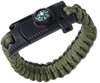 Heavy Duty Military Outdoor Paracord Survival Bracelet 550 LB - Hiking Travelling Camping Gear Kit - Parachute Rope Bracelet - With Compass, Flint Stone, Fire Sticks, Knife, and Whistle By Feriwola