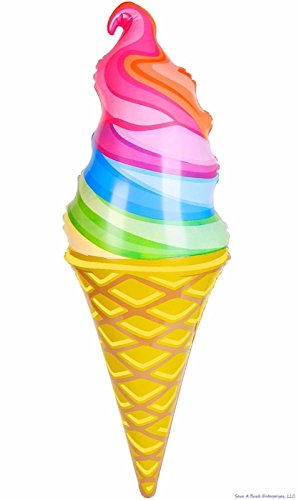 RAINBOW SWIRL Inflatable Ice Cream Cone - Colorful Wonka Pool Toy Decoration 32" INCHES TALL