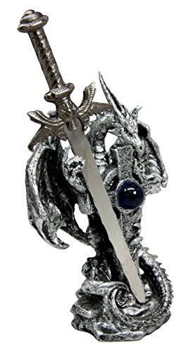 image for Atlantic Collectibles Legendary Silver Dragon With Onyx Crystal Heart 