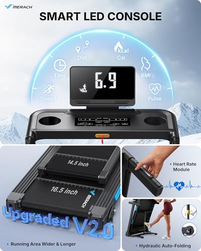 MERACH Walking Pad Treadmills for Home Foldable with Incline, جهاز مشي رياضي Cardio Equipment Treadmills for Heavy People, 0.8-12 km/H Treadmill for Home&Office