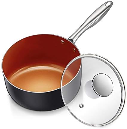 amazon com michelangelo 1 quart saucepan with lid ultra nonstick coppper sauce pan with lid small pot with lid ceramic nonstick saucepan 1 quart small sauce pot copper pot 1 qt ceramic sauce