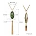 HUIMEI Long Tassel Pendant Necklace with Double Color Oval Shape Stone Reversible Pendant
