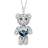 EleQueen Women's Silver-tone Love Heart Bear Pendant Necklace Blue Adorned with Swarovski Crystals