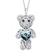 EleQueen Women's Silver-tone Love Heart Bear Pendant Necklace Blue Adorned with Swarovski Crystals