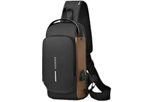 Ludnsghsjk Combination Lock Chest Bag Anti-Theft Pu Waterproof with USB Charging Port Multi-Functional Sports Bag Single Shou