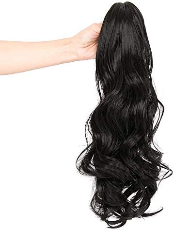 Clip Ponytail Extension Claw in Hair Natural Synthetic Hairpiece for Girl, Lady and Woman Curly and Straight 18/21 inches 5.3 ounces (Dark Black-curly)