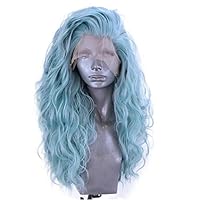 Accuyc Hair Synthetic Wig Lace Front Long Curly with Natural Blue Color Wavy Long Wave Heat Resistant Party Wigs for Girls Women (Long Wave Wigs)