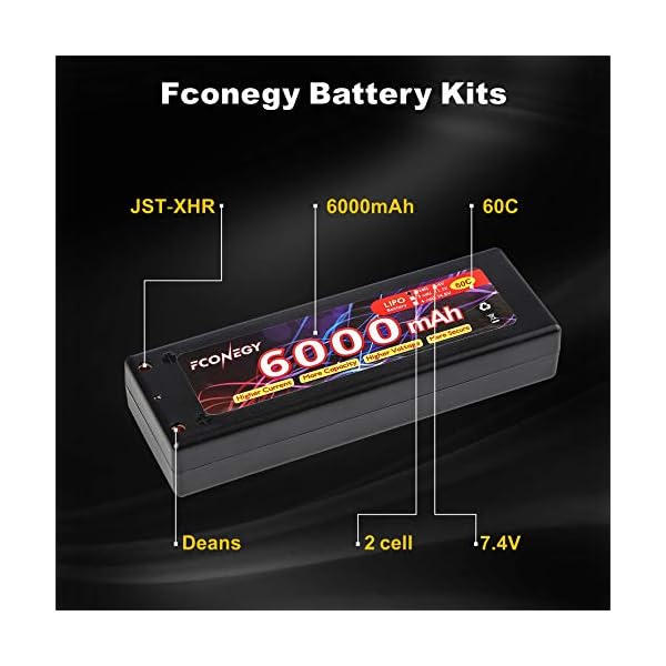 FCONEGY 2S Lipo Akku 7.4V 6000mAh 60C RC LiPo Batterie Wiederaufladbar Lithium Batterien mit 4mm Kugel Deans T Stecker… – Bild 3