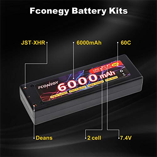 FCONEGY 2S Lipo Akku 7.4V 6000mAh 60C RC LiPo Batterie Wiederaufladbar Lithium Batterien mit 4mm Kugel Deans T Stecker… – Bild 3