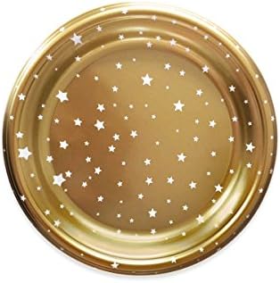 Christmas plastic plates with stars design - Star Collection - Color Gold - 23 cm - 4 units