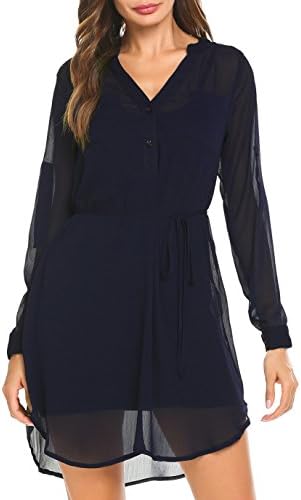 Tinkwell Women Summer V Neck See Through Chiffon Party Cocktail Dress With Belt
