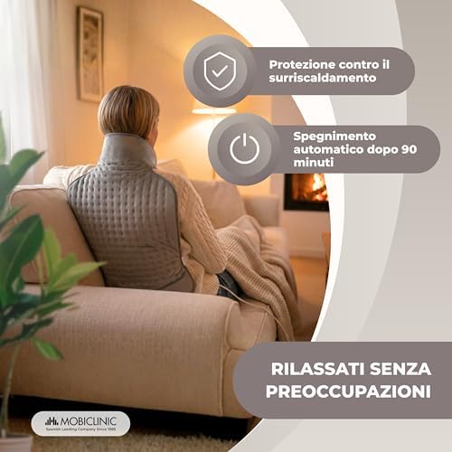 ®, Termoforo elettrico, Cuscino termico per collo e spalle, Basso consumo, 3 livelli di calore, Spegnimento automatico, Zona lombare cervicale, Lavabile, 62x43