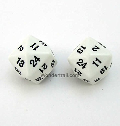 White Opaque Dice with Black Numbers D24 24mm (15/16in) Pack of 2 Dice Koplow Games WKP11793E2