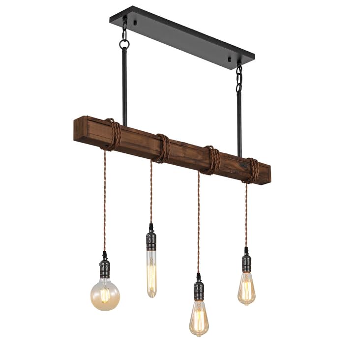 Photo 1 of 4 Light Farmhouse Kitchen Island Lighting,Rustic Chandelier for Dining Room Light,Industrial Wood Beam Light for Dining Table Kitchen Island Bar,Height Adjustable.
