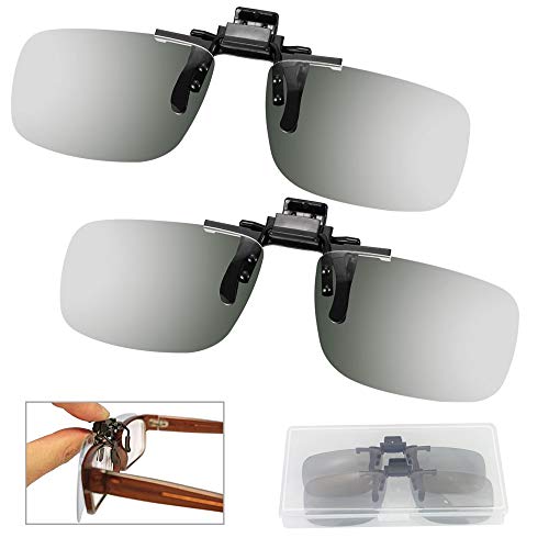 ZILONG 2 Pack 3D Clip on Glasses Universal Reald 3D Clip on Glasses 3D Glasses Polarized Clip use with Prescription Glasses/Eyewear for Movies Theater Cinema Passive 3D TV (in Box)