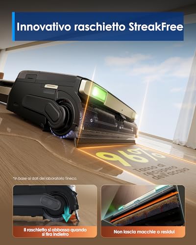 Tineco Floor One S9 Master Cordless Vacuum Cleaner, ThermoBlast Technology, Floor Wash with Hot Water, StreakFree Squeegee 10 cm, Ultra-Thin 10 cm, FlashDry 85°C, 23 KPa, Flat Rat 180