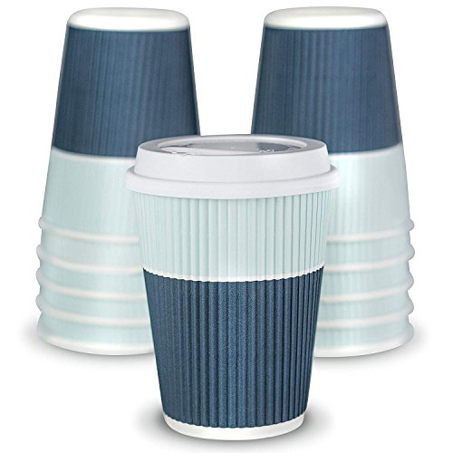 Glowcoast Disposable Coffee Cups With Lids - 12 oz To Go Coffee Cups (90 Set) With Sturdy Lids Prevent Leaks! Paper Hot Cup Holds Shape With Hot, Cold Drinks. Ripple Cups Protect Fingers from Heat! - Thumbnail 6