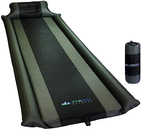 IFORREST Sleeping Pad with Armrest & Pillow - Ultra Comfortable Self-Inflating Foam Air Mattress is Ideal for Travel, Camping & Hiking, Backpacking, Cot, Hammock, Tent & Sleeping Bag! (Blue) (Grey)