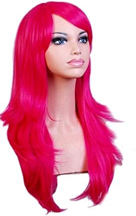 Urmy Women's Curly Cospaly Wig With Free Wig Cap and Comb Party Costume Wig Fuschia