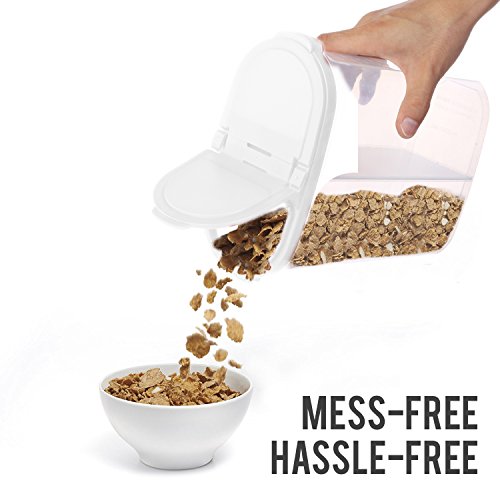 2pcs Airtight Dry Food Containers Cereal Storage Snack Keeper Dispenser 12-18 oz Capacity for Corn Flakes Nuts Sugar Flour with Hovering Flip Top Lid and Large Mouth for Easy Pouring - White