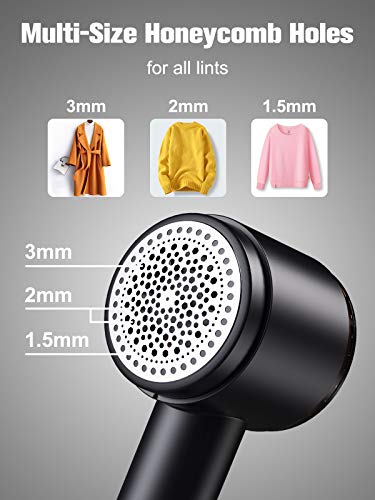 Cocoda Quitapelusas Electrico, Removedor de Pelusa USB Recargable con un Botón de Limpieza y Orificios de Malla de Panal de 4 Tamaños, Profundidad de 5 Engranajes, para Todo Tipo de Prendas