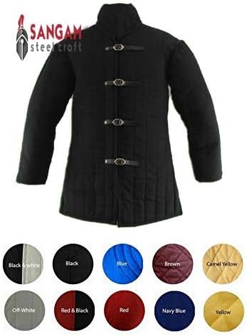 Medieval Gambeson Thick Padded Coat Aketon Jacket Armor - Black Cotton Fabrics (MEDIUM)