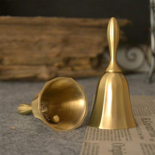 Hand Bell, Classic Metal Loud Call Bell Traditional School Library Alarm Hand Bell for Reception Dinner, Last Order, Hotel Service, Meditation Prayer, Pet Feeding and Home Decoration (Gold) - Thumbnail 3