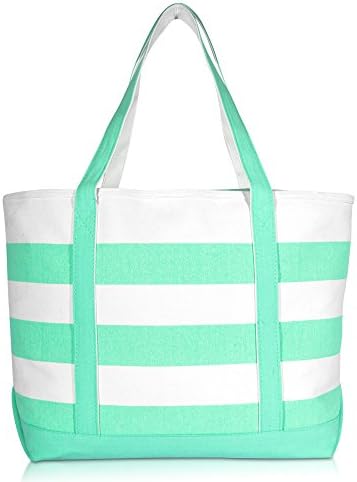 DALIX Striped Boat Bag Premium Cotton Canvas Tote White Mint Green 4 DALIX Striped Boat Bag Premium Cotton Canvas Tote White Mint Green