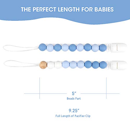MCGMITT Pacifier Clip Silicone, BPA Free Teething Beads Toys Shower Gift for Baby Girls Boys Infant Toddler (Blue) - Thumbnail 3