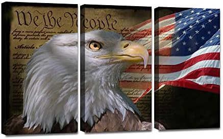 Yatsen Bridge Wall Artwork 3 Panel USA American Flag Canvas Portray Bald Eagle Image Fashionable US Structure Montage Poster Print Paintings Residence Decor for Bed room Workplace Framed Able to Cling (36″ Wx24 H)