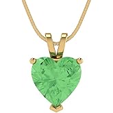 Clara Pucci 2 cttw Green Simulated Diamond Yellow Gold-Plated Silver Necklace and Pendant for Women (18" Box Chain,Heart Cut,8mm)