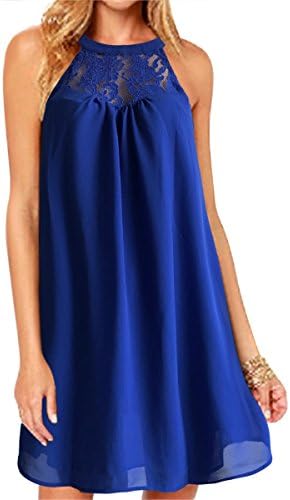 Cylyfmia Women's Lace Patchwork Casual Sleeveless Chiffon Dress (XXL, 875)