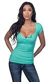 Menglihua Women's Sexy Solid Color Low Cut Henleys Stretchy Tops Blouse Tee Shirt