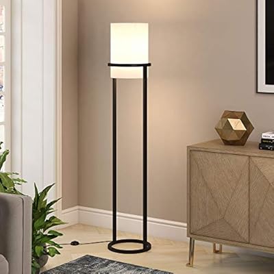 Casimir 62" Tall Floor Lamp with Fabric Shade in Blackened Bronze/White 41Ymx toxJL