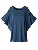 Doublju Women Round Neck Shoulder Vent Design Batwing Sleeve Top include plus size