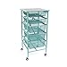 Origami Wheeled Folding Steel 5 Drawer Storage Kitchen Cart Wood Top, Turquoise