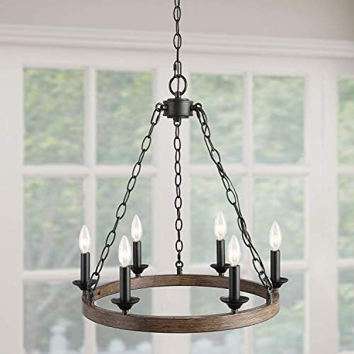 LNC Wagon Wheel Chandelier, 6-Light Farmhouse Chandelier for Dining Room, Kitchen Island, Wood Grain, 20'' Dia