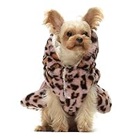 Fitwarm Fluffy Faux Fur Leopard Dog Coats Pet Jackets Cat Winter Clothes Hoodies Pink Large