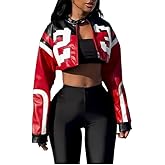 VOIKERDR Leather Jacket Cropped Jacket Motorcycle Jacket Y2K Letter Bomber Jacket Women Faux Leather Jacket Streetwear