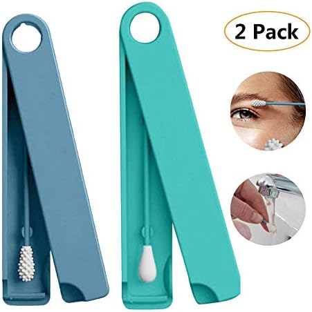 Last Swab Is Reusable Cotton Swab Ear Cleaning Cosmetic Cotton Buds Sticks with Handy Carry Case for Makeup, Removing Dirty,Personal Skin Care Protection B blue+A green