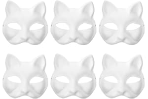 ABOOFAN Cat Masks 6pcs White Paper Animal Masks Blank Mask Unpainted Animal Half Facemasks DIY Paint Masquerade Mask Costume Prop for Kids Carnival Cosplay Dance Party Favors