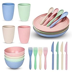 Surmounty-Tableware-Set-24-Pieces-Camping-Tableware-Picnic-Tableware-Wheat-Straw-Dinner-Service-for-4-People-Healthy-Crockery-Including-Plates-Bowls-Cups-Forks-Spoons-Knives Surmounty Tableware Set 24 Pieces Camping Tableware Picnic Tableware Wheat Straw Dinner Service for 4 People Healthy Crockery Including Plates, Bowls, Cups, Forks, Spoons, Knives