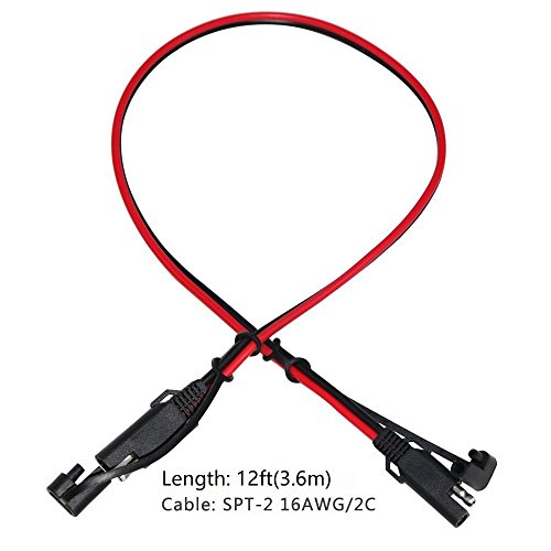 KUNCAN 12FT Sae to Sae 2 Pin Extension Cable DC Power 16awg Heavy Duty Battery Quick Disconnect/Connect Wire Harness with Sae Connectors with Dust Cap - Thumbnail 2