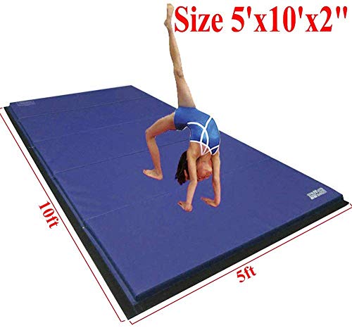 gymmatsdirect 5'x10'x2 Super Large Gymnastics Exercise Tumbling Mat, 5 Panels Folding Gym mats, Blue