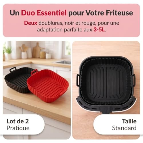 Moule en Silicone pour Air Fryer, 2 pièces, Réutilisable, Accessoire Air Fryer compatible avec Philips, Ninja, Cosori, Moulinex, Tefal et autres Air Fryers XL et XXL