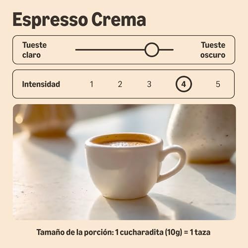 Café molido Natural Espresso Crema, 250 g (Paquete de 4), tueste claro - Certificado por Rainforest Alliance