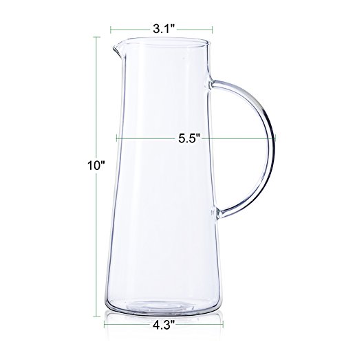 50 Ounces Glass Pitcher with Lid, Water Carafe for Juice and Iced Tea