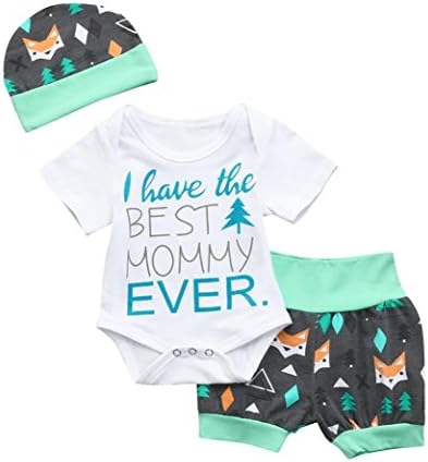 Aniywn 3Pcs Father's Day Infant Baby Girls Boys 4th of July Star Romper+Shorts+Hat Outfits Clothes (6M, White 4)