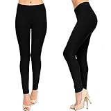 VIV Collection Women's Solid Brushed Leggings with Pocket (Deep Black, 12 (L) - 24 (XXL))
